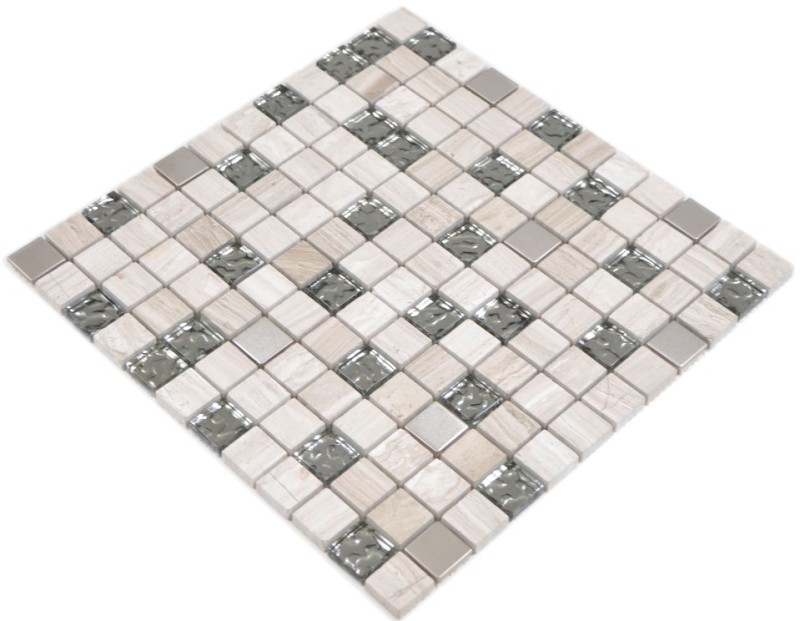 Square crystal/stone/steel mix wood white mosaic tile wall tile backsplash kitchen bathroom MOS82-0108_f