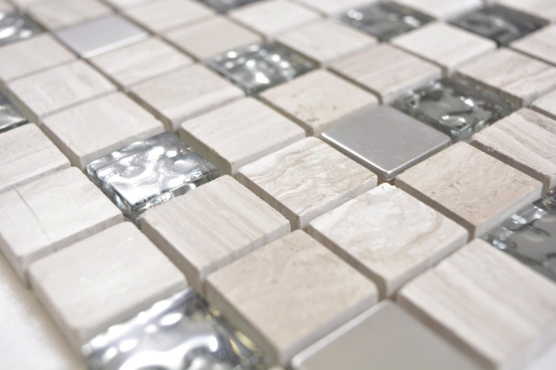 Square crystal/stone/steel mix wood white mosaic tile wall tile backsplash kitchen bathroom MOS82-0108_f