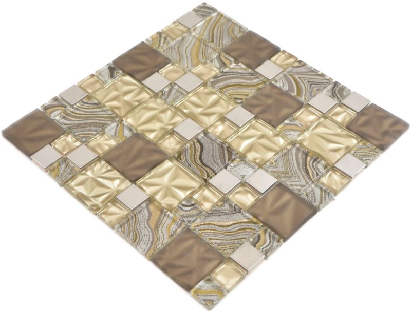 Glass mosaic combination steel mix beige brown mosaic tile wall tile backsplash kitchen bathroom MOS88-1207_f