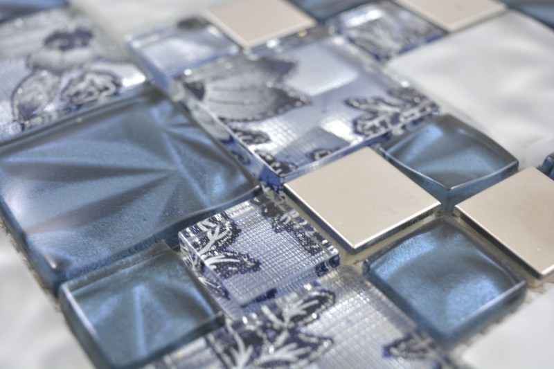 Glass mosaic combination steel gray blue mosaic tile wall tile backsplash kitchen bathroom MOS88-0402_f