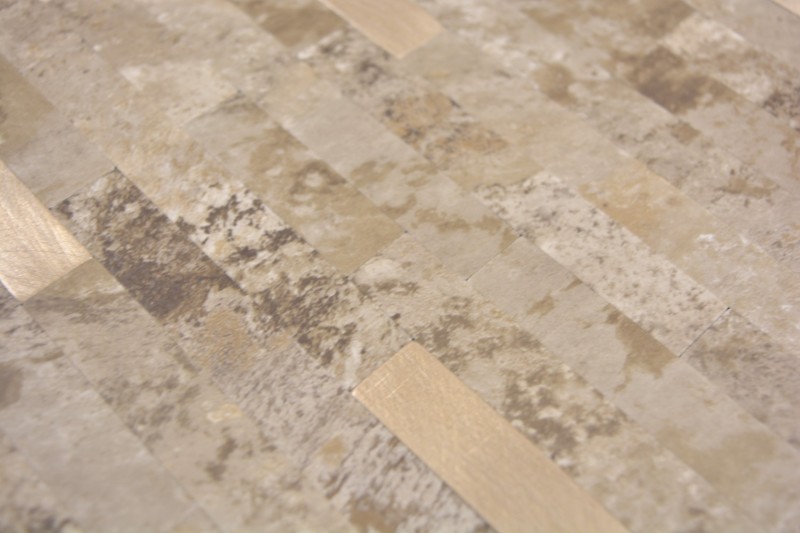 Composite vinyl stone look Limestone brown/gold mosaic tile wall tile backsplash kitchen bathroom MOS200-LBG_f