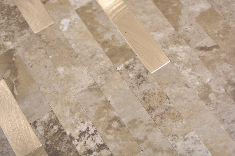 Composite vinyl stone look Limestone brown/gold mosaic tile wall tile backsplash kitchen bathroom MOS200-LBG_f