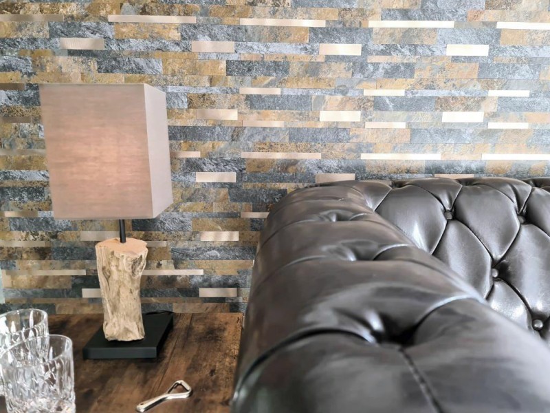 Composite vinyl stone look multi slate/gold mosaic tile wall tile backsplash kitchen bathroom MOS200-8MSG_f