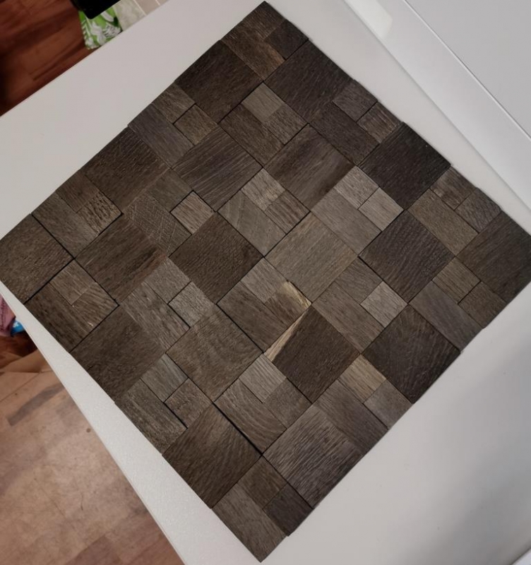 Wood mosaic wood panel facing dark brown 3D self-adhesive wall kitchen tile backsplash MOS170-11B_f