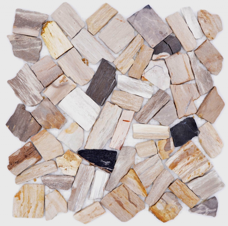 Fossil natural stone mosaic Polygonal fracture Mosiak mat Wood Wood-look shower tray Kitchen wall MOS44-Fossil_f