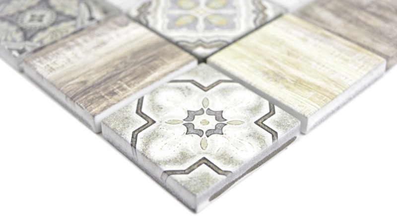 Glass mosaic mix cream brown mosaic tile wall tile backsplash kitchen wood effect bathroom MOS160-w100_f