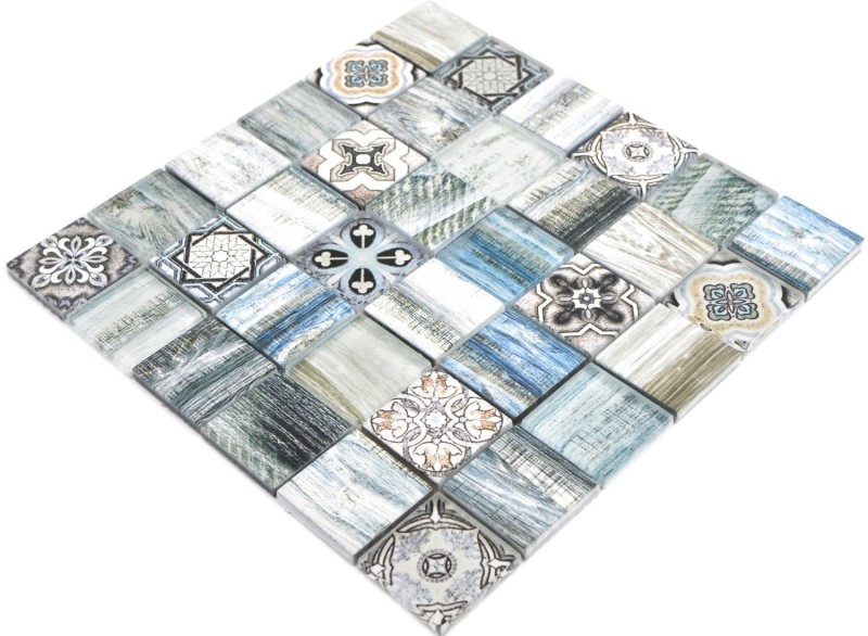 Glass mosaic mix light blue mosaic tile wall tile backsplash kitchen wood look bathroom MOS160-w300_f
