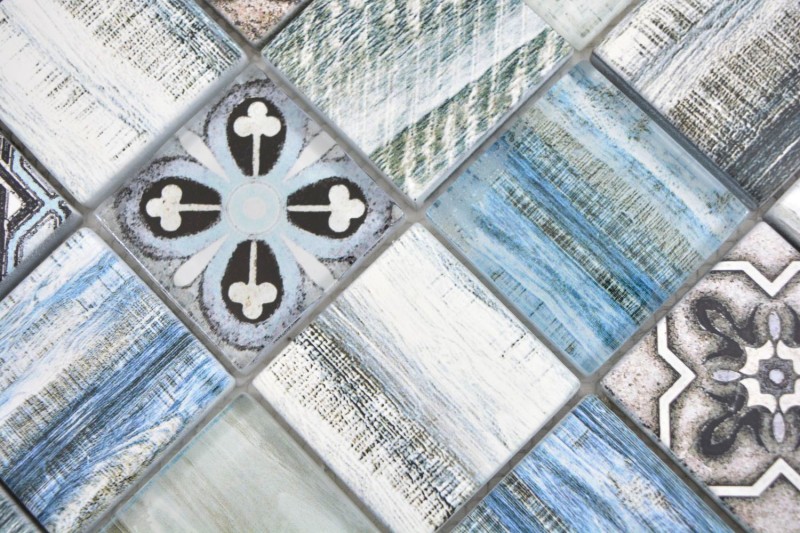 Glass mosaic mix light blue mosaic tile wall tile backsplash kitchen wood look bathroom MOS160-w300_f