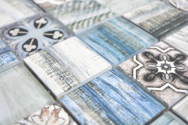 Glass mosaic mix light blue mosaic tile wall tile backsplash kitchen wood look bathroom MOS160-w300_f