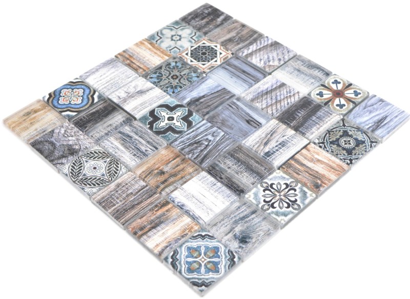 Glass mosaic mix blue mosaic tile wall tile backsplash kitchen wood look bathroom MOS160-w400_f
