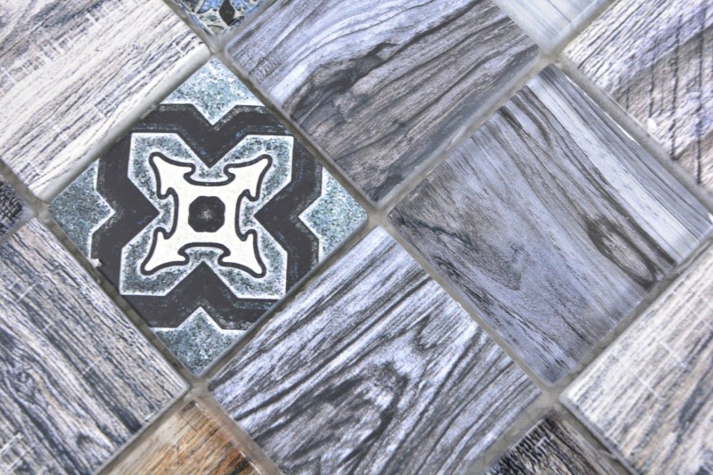 Glass mosaic mix blue mosaic tile wall tile backsplash kitchen wood look bathroom MOS160-w400_f