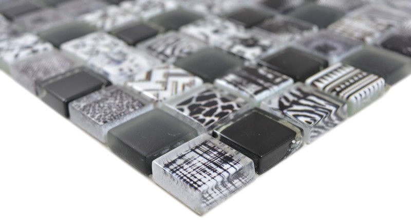 Square Crystal mix black mosaic tile wall tile backsplash kitchen shower bathroom MOS74-0322_f