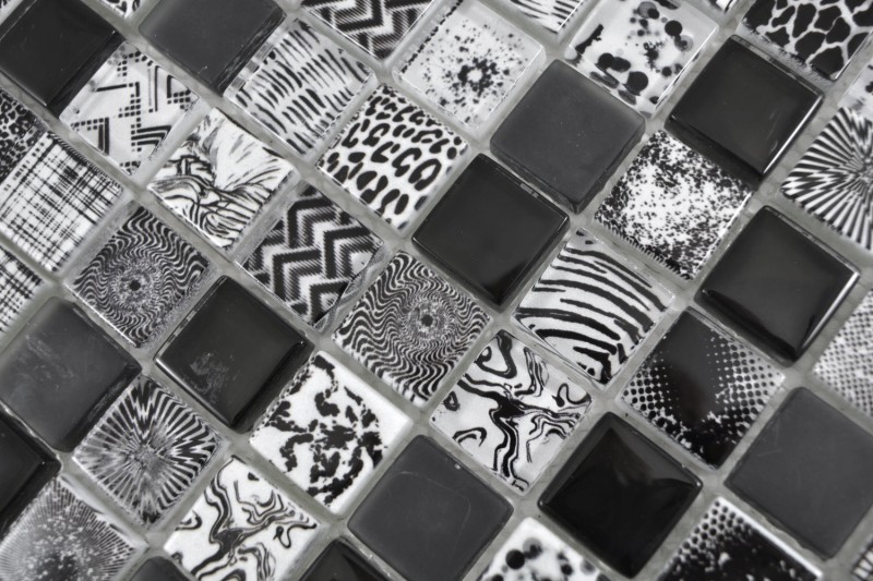 Square Crystal mix black mosaic tile wall tile backsplash kitchen shower bathroom MOS74-0322_f