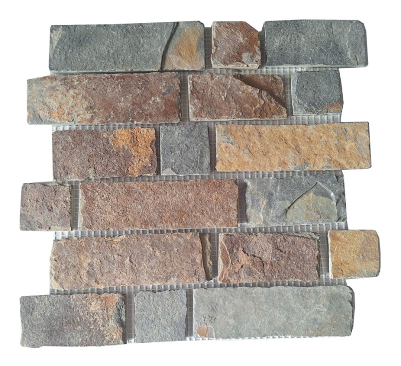 Hand-painted mosaic tile slate natural stone brick brown rust MOS34-1204_m