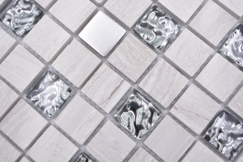 Hand pattern square crystal/stone/steel mix wood white mosaic tile wall tile backsplash kitchen bathroom MOS82-0108_m