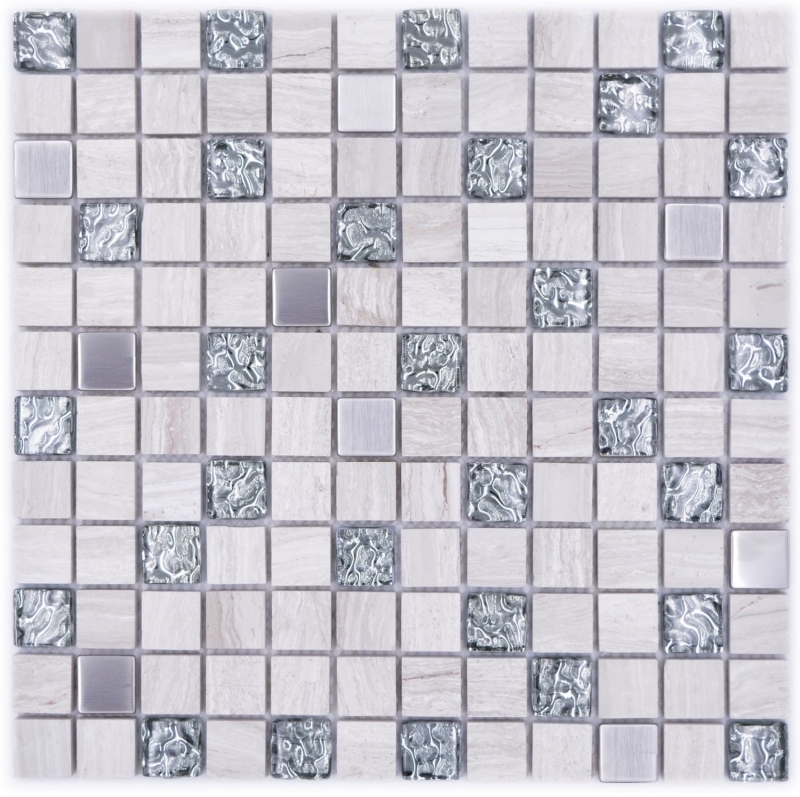 Hand pattern square crystal/stone/steel mix wood white mosaic tile wall tile backsplash kitchen bathroom MOS82-0108_m