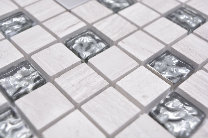 Hand pattern square crystal/stone/steel mix wood white mosaic tile wall tile backsplash kitchen bathroom MOS82-0108_m