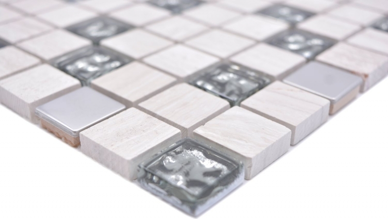 Hand pattern square crystal/stone/steel mix wood white mosaic tile wall tile backsplash kitchen bathroom MOS82-0108_m