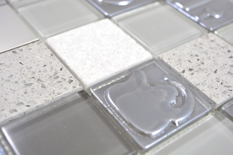 Hand pattern square crystal/artificial/stone/steel mix relief gray mosaic tile wall tile backsplash kitchen bathroom MOS88-0217_m