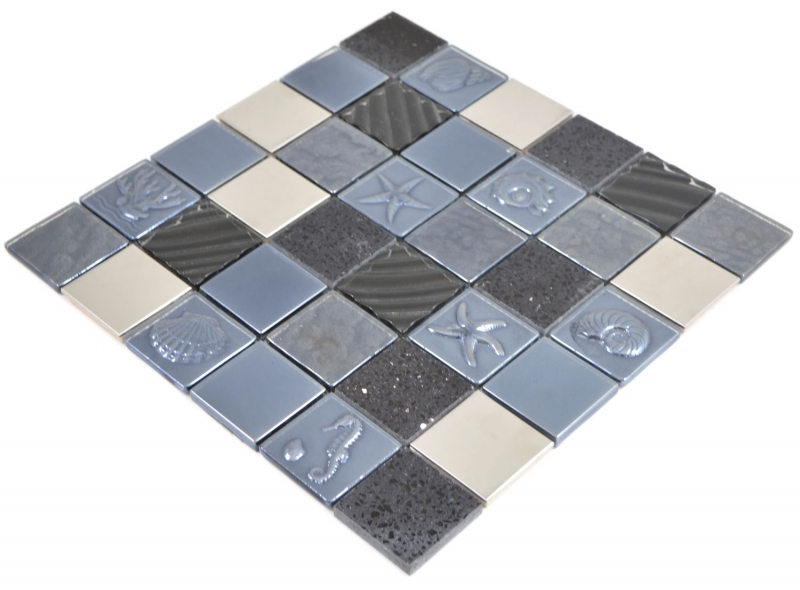 Hand pattern square crystal/artificial/steel mix relief black mosaic tile wall tile backsplash kitchen bathroom MOS88-2717_m