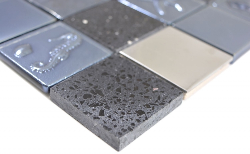 Hand pattern square crystal/artificial/steel mix relief black mosaic tile wall tile backsplash kitchen bathroom MOS88-2717_m