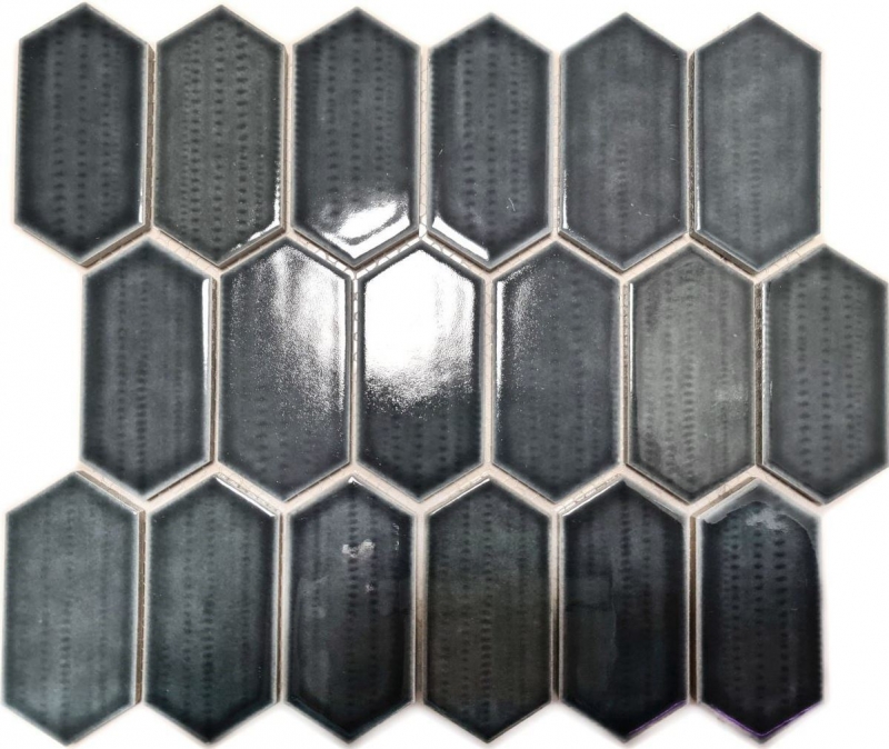 Hand-painted mosaic tile ceramic mosaic hexagonal black glossy kitchen splashback bathroom MOS11J-479_m
