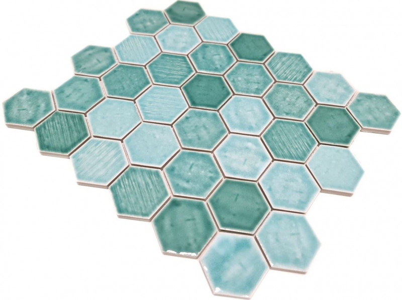 Hexagonal hexagon mosaic tile ceramic forest green glossy tile backsplash shower wall kitchen bathroom - MOS11K-SAN5