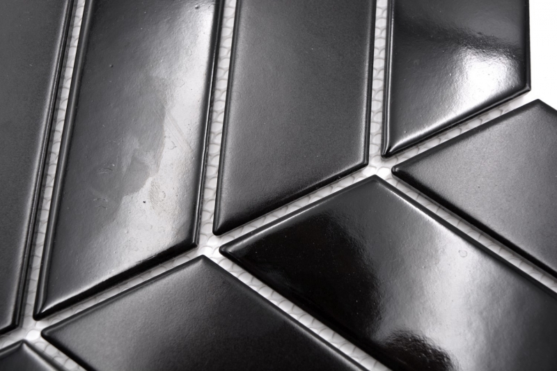 Mosaic tile ceramic mosaic herringbone mix black glossy matt kitchen splashback MOS24-CHEV19_f