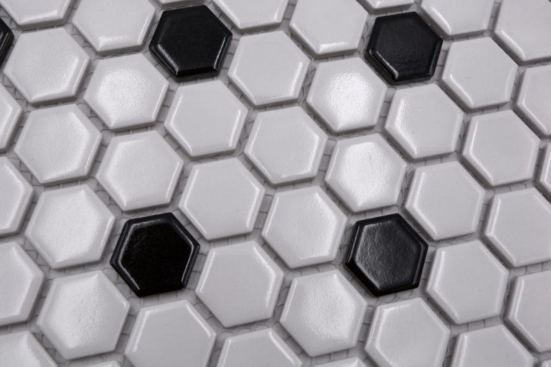 Mosaic tile ceramic mosaic hexagonal mix white black glossy kitchen splashback bathroom MOS11A-03G01