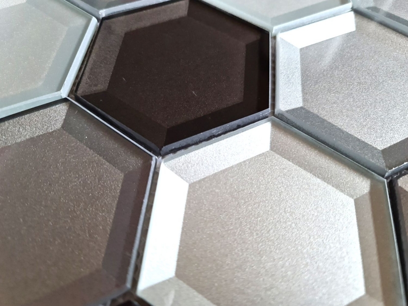 Glass mosaic mosaic tile hexagonal 3D-look wall kitchen bathroom MOS88-XB159