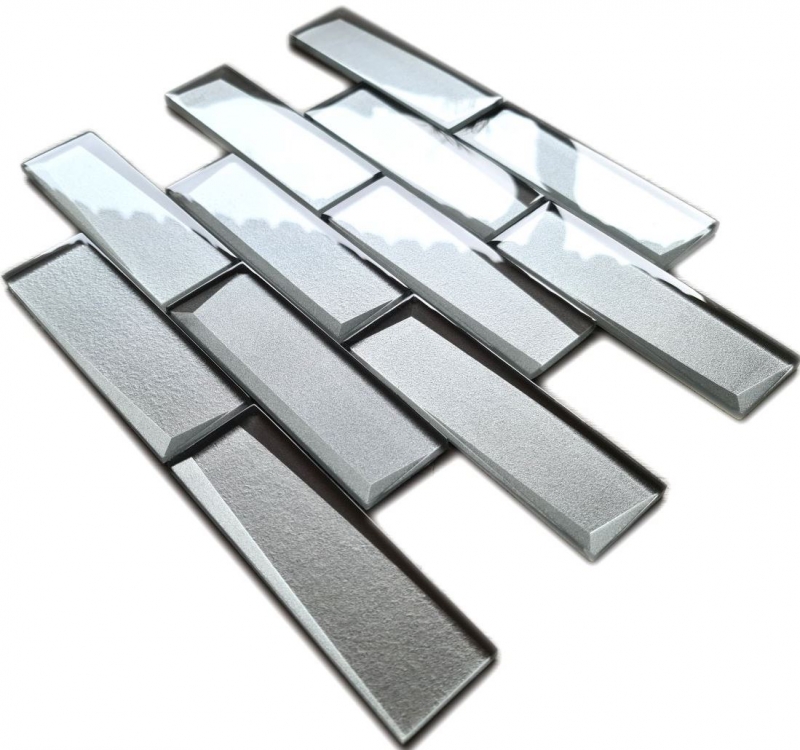 Glass mosaic mosaic tile Metro 3D optics gray silver wall kitchen bathroom MOS88-XB01