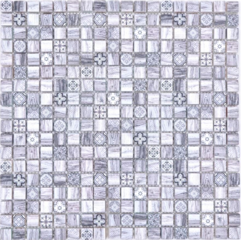 Glass mosaic mosaic tile retro wood look gray ornament kitchen splashback MOS78-W09