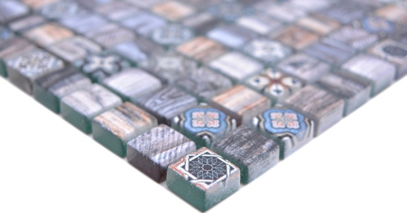 Glass mosaic mosaic tile retro wood look gray pastel blue bathroom kitchen MOS78-W49