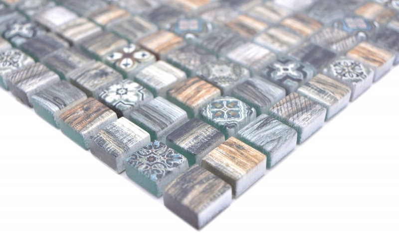 Glass mosaic mosaic tile retro wood look gray brown ornament wall bathroom kitchen MOS78-W99