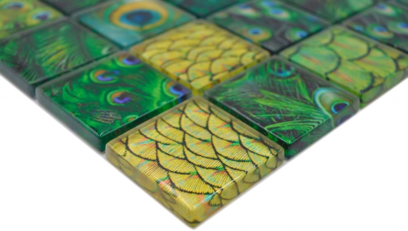 Mosaic tile glass mosaic peacock kiwi yellow green kitchen splashback bathroom MOS78-W88