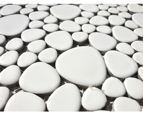 Pebble mosaic Pebbles ceramic drops mosaic pebble plain white matt kitchen bathroom MOS12-0111