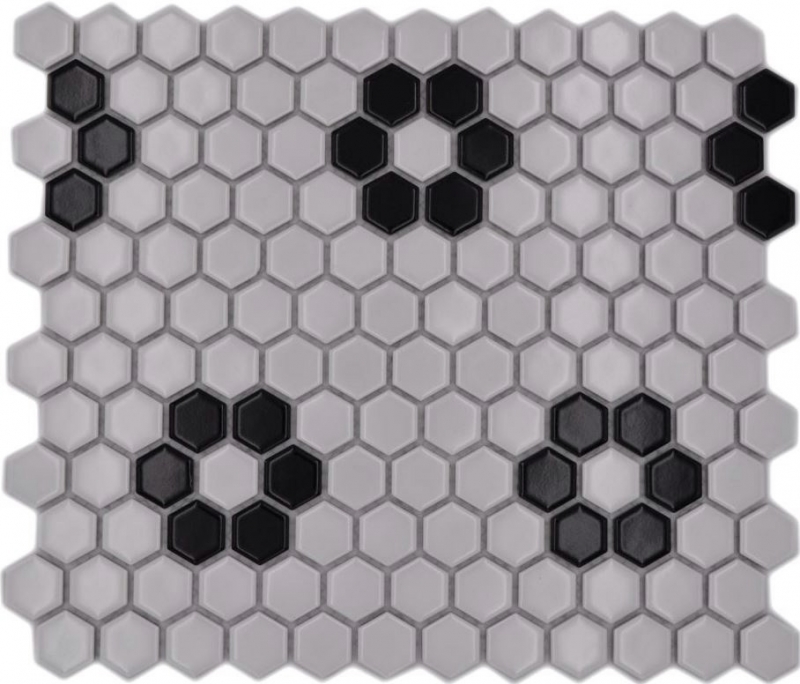 Mosaic tile ceramic mosaic hexagonal mix beige black glossy tile backsplash bathroom kitchen MOS11A-0113G_f