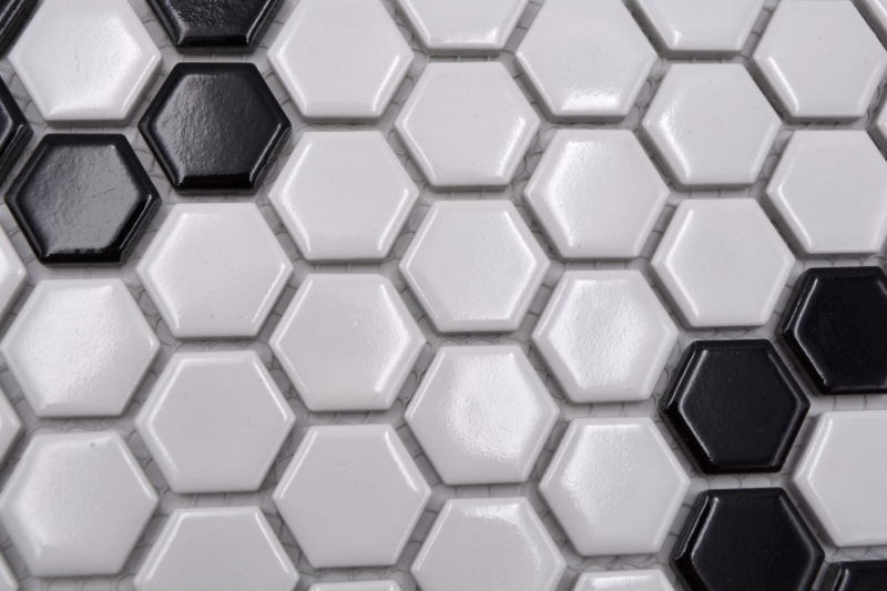 Mosaic tile ceramic mosaic hexagonal mix beige black glossy tile backsplash bathroom kitchen MOS11A-0113G_f