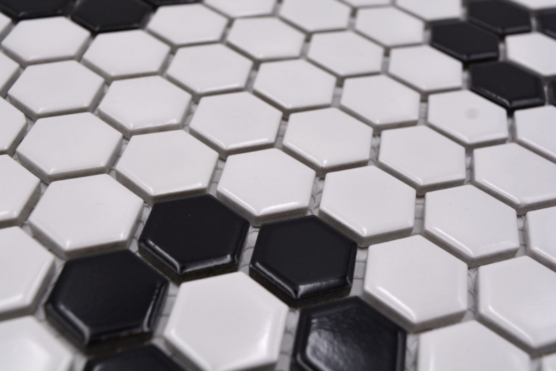 Mosaic tile ceramic mosaic hexagonal mix beige black glossy tile backsplash bathroom kitchen MOS11A-0113G_f