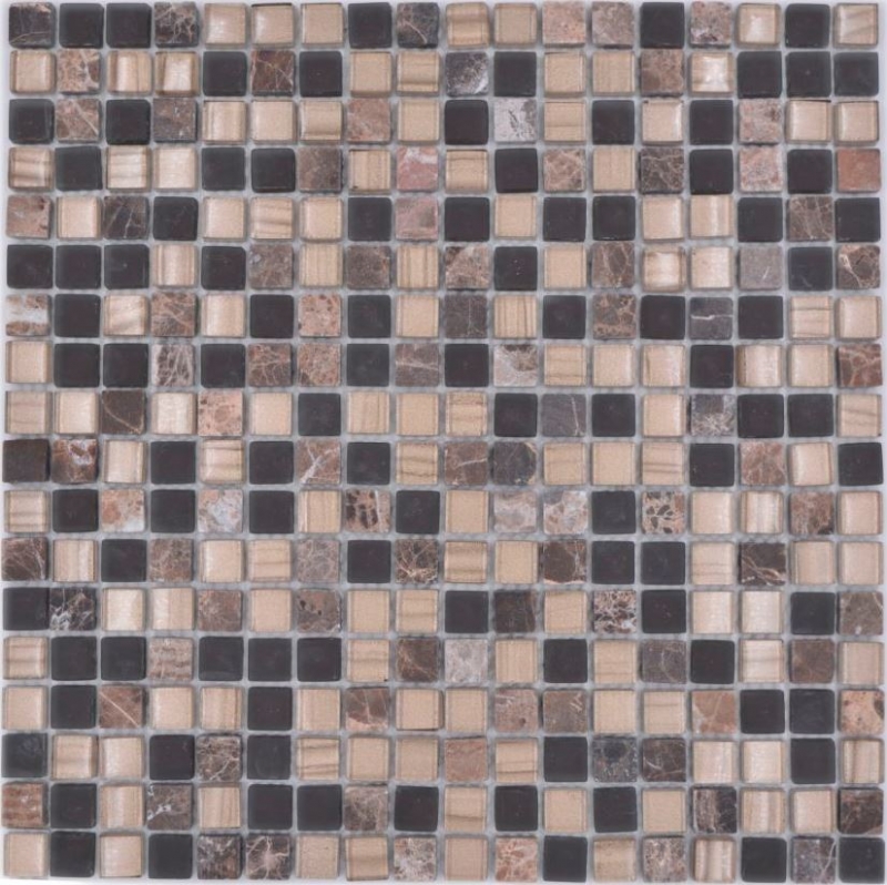 Mosaic tile glass natural stone mosaic stone mix brown matt kitchen splashback MOS92-580_f