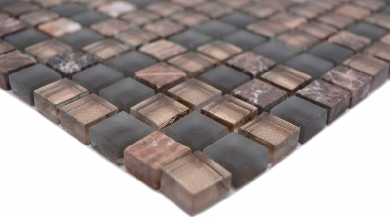 Mosaic tile glass natural stone mosaic stone mix brown matt kitchen splashback MOS92-580_f