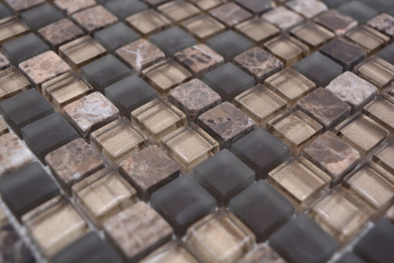 Mosaic tile glass natural stone mosaic stone mix brown matt kitchen splashback MOS92-580_f