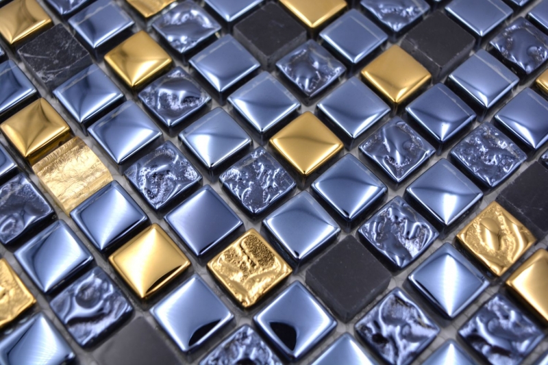 Mosaic tile glass natural stone mosaic stone EP mix black gold bathroom kitchen MOS92-650_f