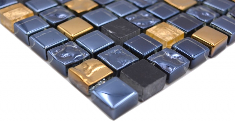 Mosaic tile glass natural stone mosaic stone EP mix black gold bathroom kitchen MOS92-650_f