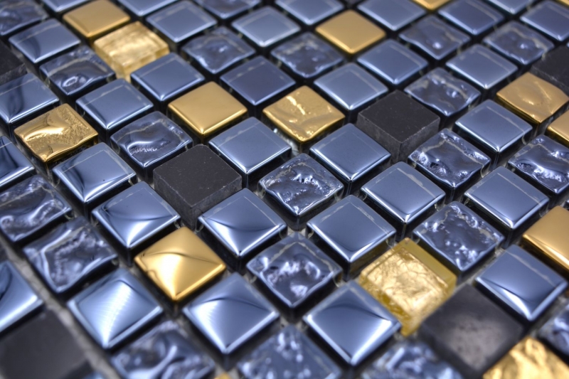 Mosaic tile glass natural stone mosaic stone EP mix black gold bathroom kitchen MOS92-650_f