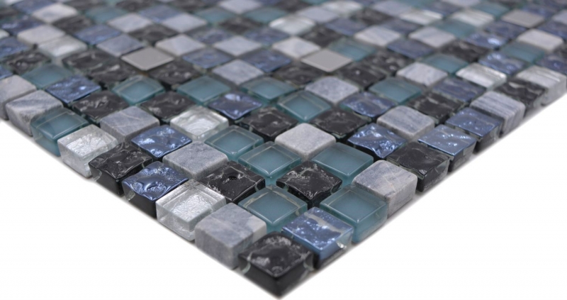 Mosaic tile glass natural stone mosaic stone steel mix blue gray kitchen wall bathroom MOS92-670_f