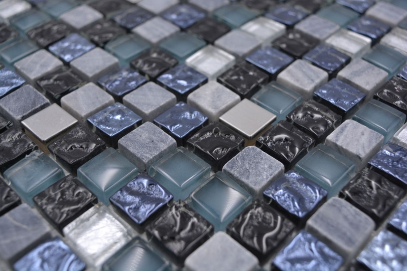 Mosaic tile glass natural stone mosaic stone steel mix blue gray kitchen wall bathroom MOS92-670_f