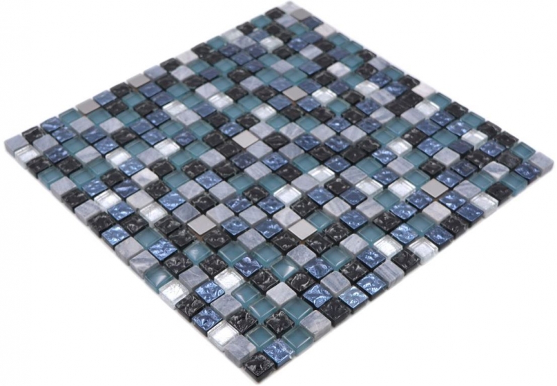 Mosaic tile glass natural stone mosaic stone steel mix blue gray kitchen wall bathroom MOS92-670_f