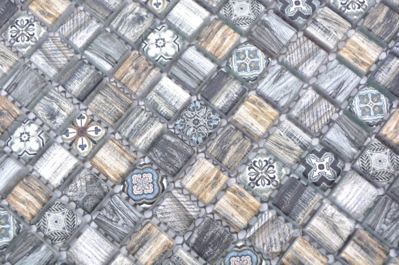 Mosaic tiles glass mosaic retro wood brown dark wall bathroom kitchen MOS78-W99_f