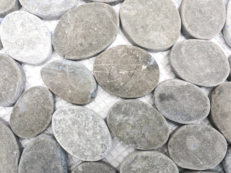 Mosaic tile natural stone river pebble stone pebble cut ash gray tile backsplash MOS30-SANI_f